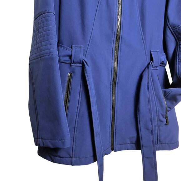 London Fog Blue Hooded Belted Zip Front Jacket - L (2848) - Picture 2 of 8